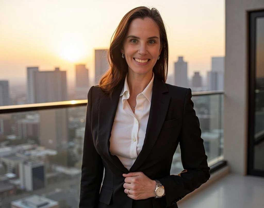 Ashley Fairman has made a planned gift to Embry-Riddle to fund scholarships for women in STEM. Ashley Fairman stands on balcony in front of city skyline